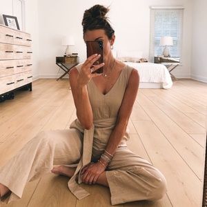 Tan linen jumpsuit